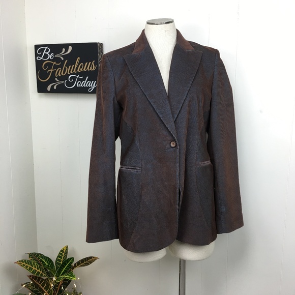 Harve Benard Brown Blue Corduroy Blazer Jacket - Picture 1 of 8